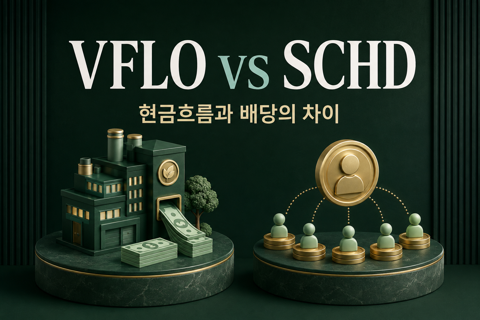 기업 현금흐름과 투자자 배당소득의 차이를 표현한 VFLO·SCHD 그림